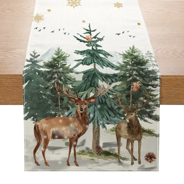 Linen table mat small tablecloth table mat table runner new Christmas decoration creative printing dining table
