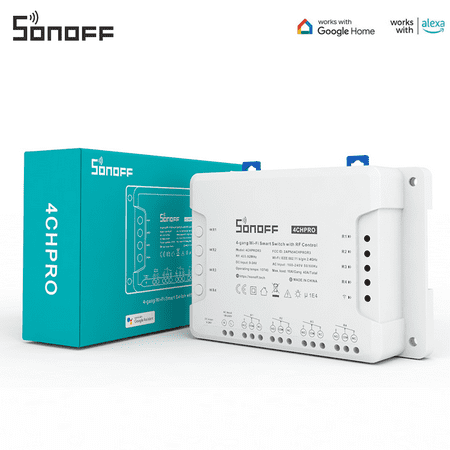 SONOFF 4CHProR3 Wi-Fi Smart Switch,4-Channel Din Rail Mounting Home Automation,Self-Locking/Interlock Control Smart Home Appliances, Works with Alexa Google Assistant