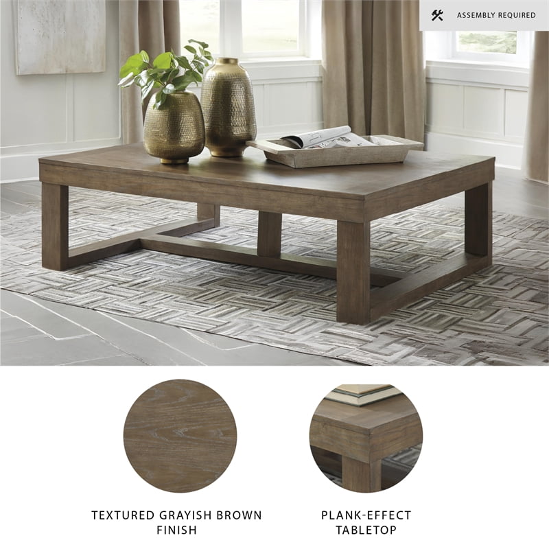 Ashley Furniture Cariton Plank Effect Bold Blocky Wood Coffee Table, Grayish Brown
