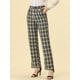 thumbnail image 2 of INSPIRE CHIC Pantalones a cuadros casuales para mujer, bolsillos, pierna recta, trabajo, oficina, pantalones Negro beige S, 2 of 5