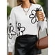 thumbnail image 4 of Suéteres de Punto con Hombros Descubiertos para Mujer, Suéter de Otoño con Flores, Cuello Redondo, Larga y Estilo Moderno. L, 4 of 10