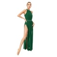 thumbnail image 2 of MSemis Women's Long Maxi Lyrical Modern Dance Dress Mesh Halter Contemporary Dance Costume Green XL, 2 of 5