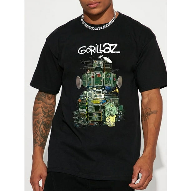 1pc Men'S Casual Cotton T-Shirt with Gorillaz Graphic, Short Sleeve Round Neck Top for Sports and Leisure, Summer Regular Fit Tee
