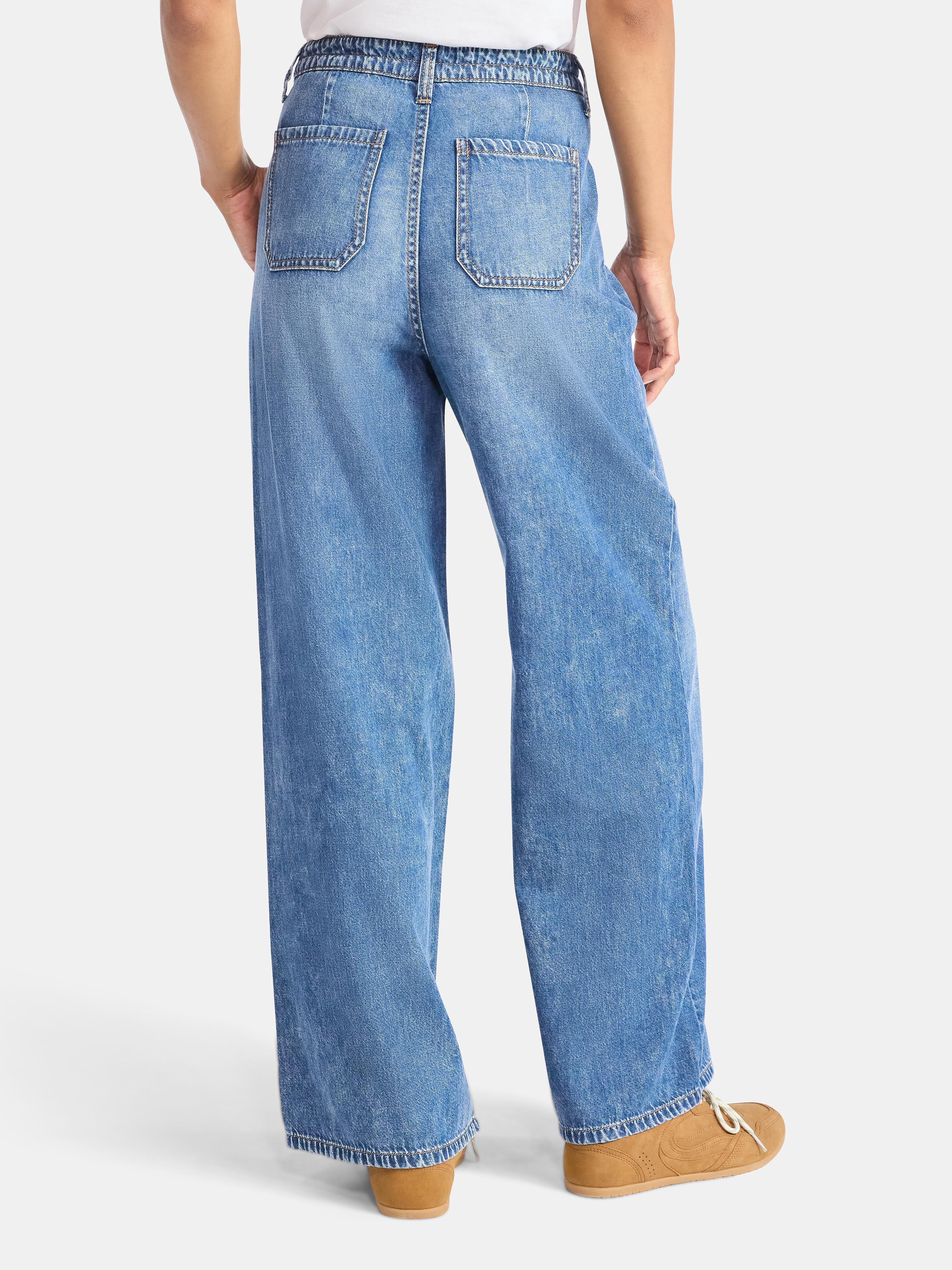 Time and Tru Women's and Women's Plus Relaxed Tie Waist Wide Leg Jeans, 31" Inseam, Sizes 0-20
