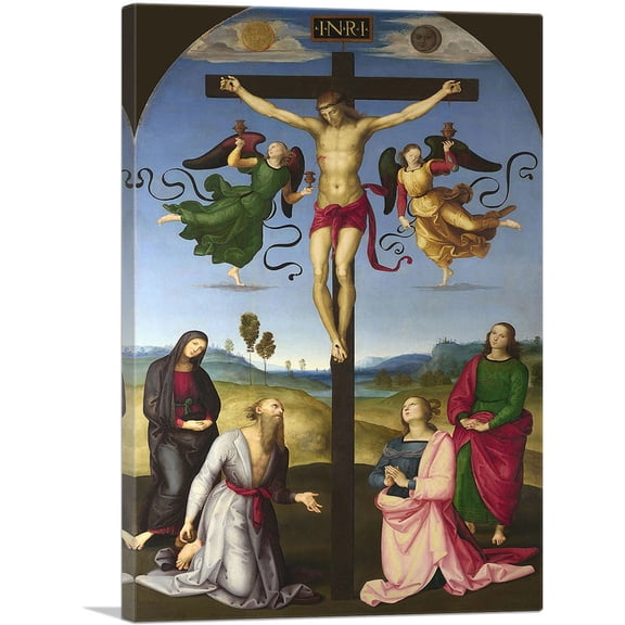 ARTCANVAS The Crucified Christ with the Virgin Mary, Saints and Angels 1503 Canvas Art Print by Raphael - Size: 26" x 18" (0.75" Deep)