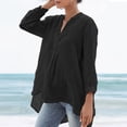 thumbnail image 5 of tklpehg Womens Tops Solid Color Cotton Linen Tops Women Plus Size V Neck Long Sleeve Shirts Casual Loose Lightweight Blouses Tops Black L, 5 of 9