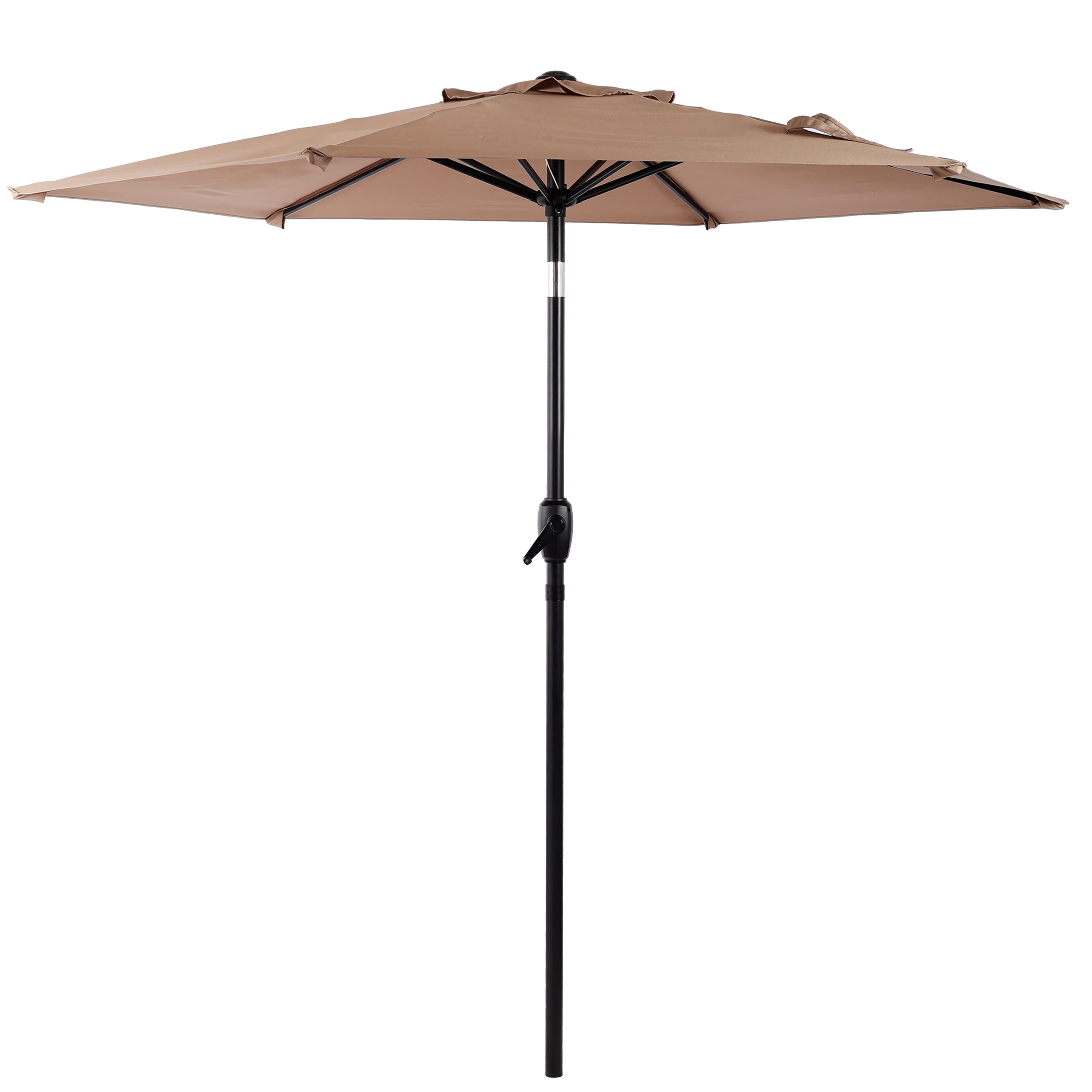 10FT Brown Outdoor Patio Market Umbrella with Crank & Push Button 45° Tilt, 6-Rib Iron Pole PA Waterproof Polyester Canopy for Garden Deck Pool Backyard, Base Not Included