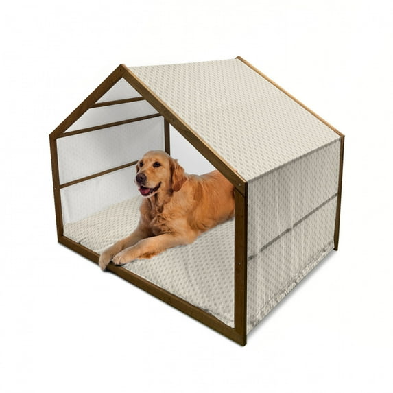 Retro Pet House, Abstract Ornament with Vertical Wavy Lines Curvy Old Fashioned Geometrical Tile, Outdoor & Indoor Portable Dog Kennel with Pillow and Cover, 5 Sizes, Taupe and Beige, by Ambesonne