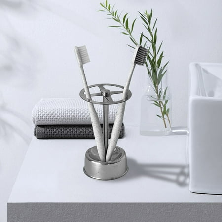 Ywbawe Stainless Steel Toothbrush Stand 4 Slots Bathroom Organizer Metal Toothbrush Holder for Countertop Vanity Accessories for Home Office Heavy Duty