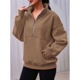 thumbnail image 4 of Sweatshirt for Women Fall Half Zip Pullover Oversized Fleece Mock Neck Hoodies Fashion Outfits Winter Clothing Brown S, 4 of 6