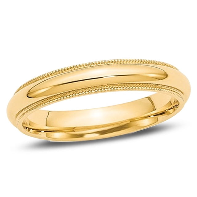 Bague de Mariage en Or Jaune 14K 4mm Ajustement Confortable Milgrain pour Dames