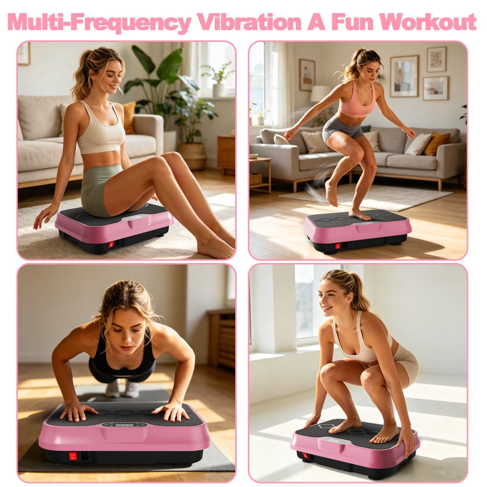 HomePerch Vibration Plate Exercise Machine with Remote Control & Resistance Bands, Whole Body Workout Fitness Platform for Home Gym, Toning & Balance Training  Red