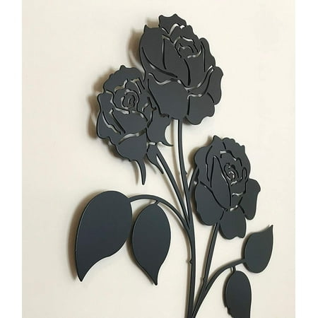 Metal Triple Rose Flower Wrought Iron Wall Art Home Decor Floral French ...