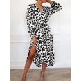 thumbnail image 4 of Women'S Leopard Print Midi Dress V Neck A Line Long Elastic Waist Casual Dresses White S, 4 of 7