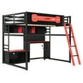 thumbnail image 6 of Aukfa Full Size Loft Bed with Desk, Shelves, LED Lights, USB Ports & Pegboard, Wood Gaming Esports Loft Bed with Storage, Red, 6 of 8