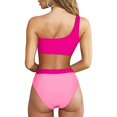 thumbnail image 2 of Gibobby Trajes de Natación para Mujer Traje de baño de un hombro para mujer Bikini de talle con patchwork de color sólido caramelo(Rosa caliente,G), 2 of 4