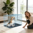 thumbnail image 2 of CL.HPAHKL 30 Inch Foldable Metal Small Dog Crate, Double Door Dog Kennel with Removable Plastic Tray, Indoor Outdoor Travel Puppy Cage for Small Dogs, Blue, 2 of 8
