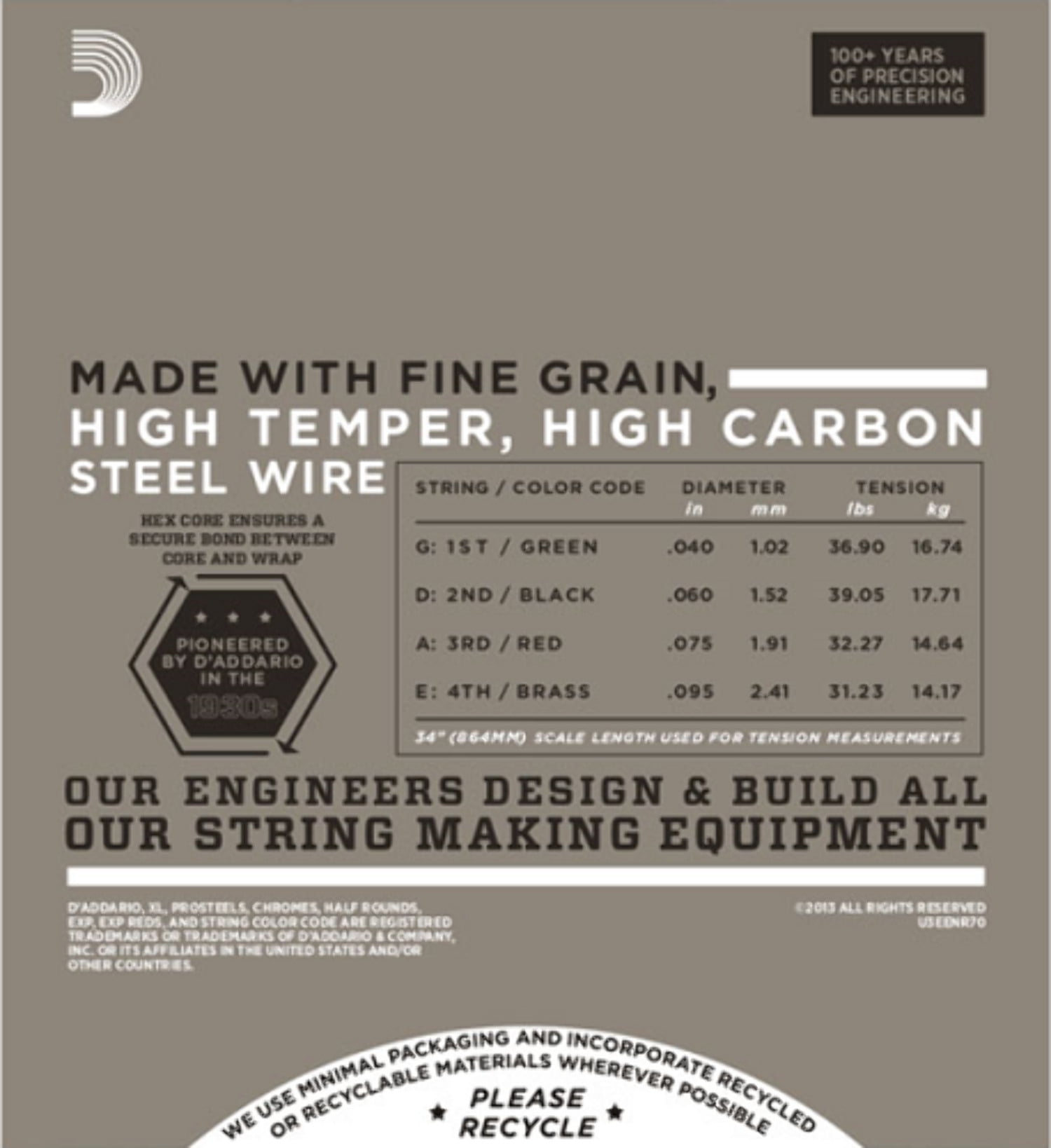 D'Addario ENR70 Half Round Bass Guitar Strings, Super Light, 40-95, Long Scale