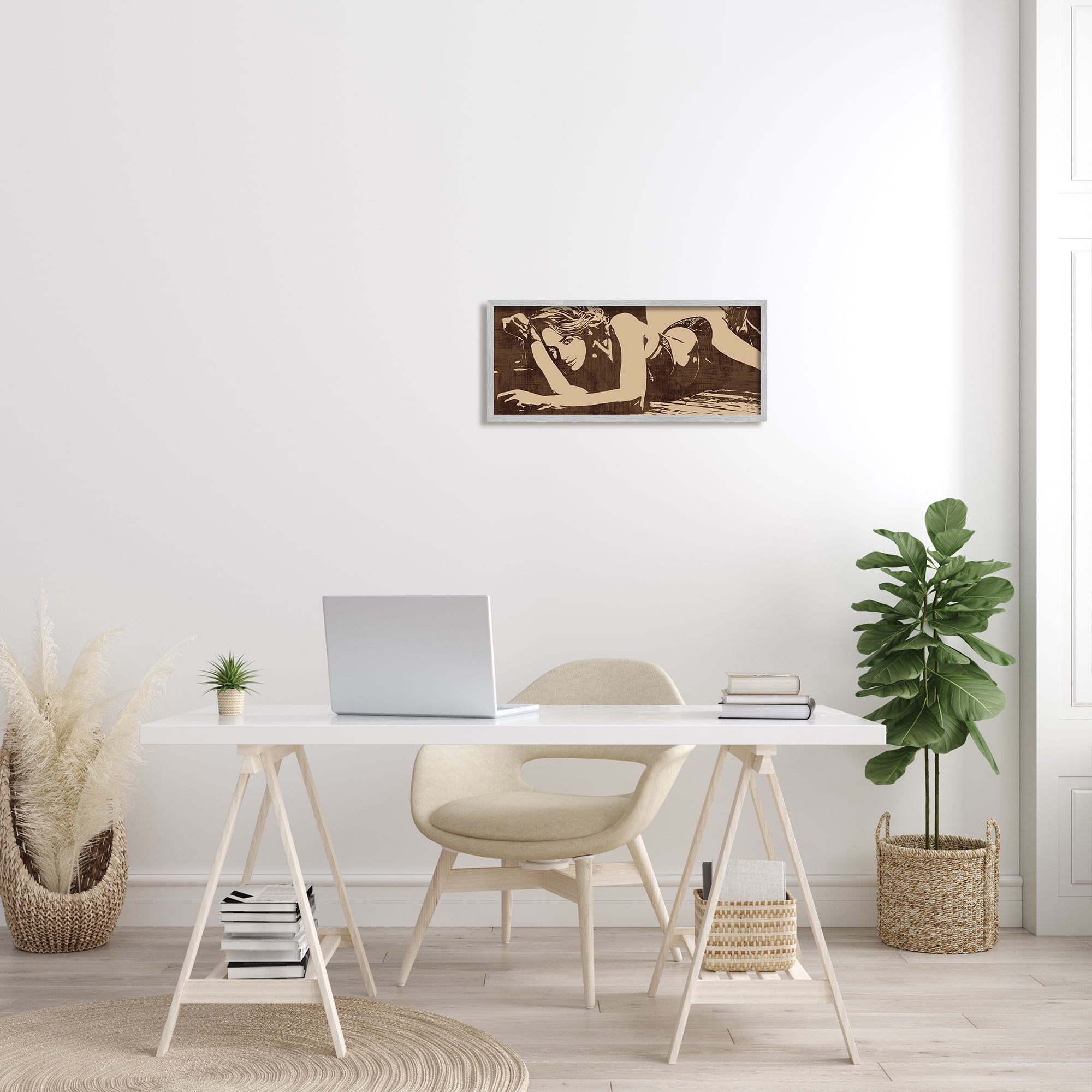 Andrew Cooper Alluring Female Resting Seductive Face Sepia Tone 24 in x 10 in Framed Painting Art Prints, by Stupell Home Décor