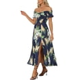thumbnail image 4 of INSPIRE CHIC Floral Dresses for Women's Off Shoulder Midi Beach Summer Dress XS Dark Blue, 4 of 6