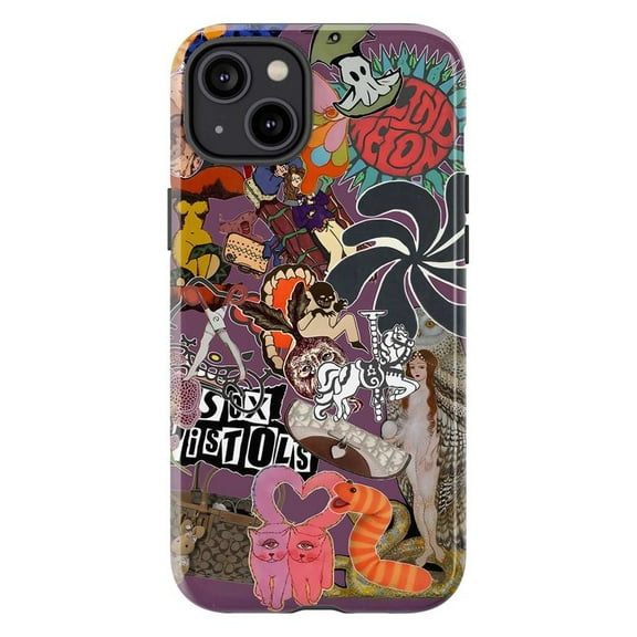 Psychedelic Punk Collage Phone Case, Retro Grunge Sticker Art Aesthetic Cover for iPhone 17 16 15 14 13 12 11 Pro Max Plus Mini