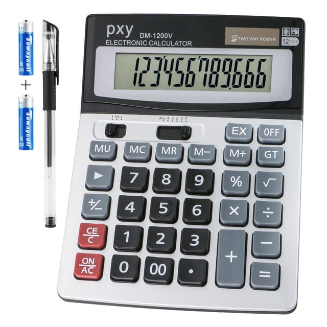 Calculadora de escritorio PXY con pantalla LCD de 12 dígitos con botones grandes