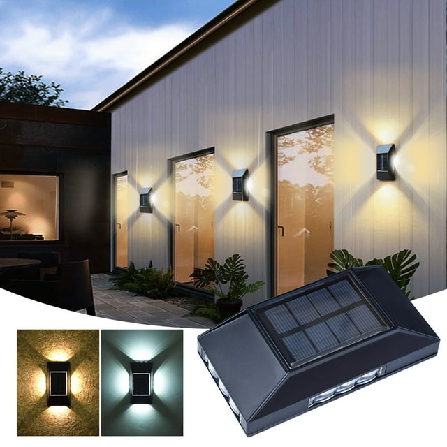Fiudx Aplique Solar de Pared, Iluminación Exterior de 4 Lados, Resistente Al Agua Ip65, Decoración Moderna para Jardín, Patio o Porche, Fácil Instalación, Luz Cálida, Tamaño 12 X 6,3 X 3 Cm, 1 Paquet