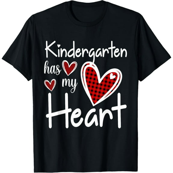 Kindergarten Has My Heart Buffalo Print Teacher Valentine T-Shirt Shirts