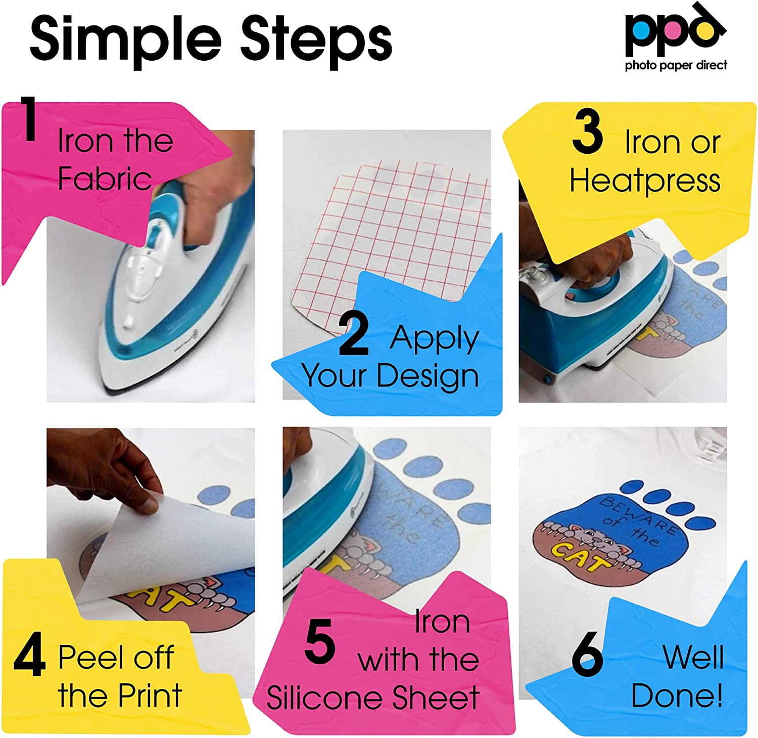 PPD 10 Sheets 11x17" - Inkjet Iron-on Heat Transfer Paper for White & Light Fabric and T-Shirts - Premium - PPD-7-10