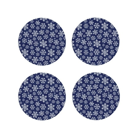 

Tideii Snowflakes On Dark Blue for Leather Coasters 4 Pieces Anti-fouling and Anti-scalding Decorative Coasters Suitable for Restaurants Kitchens Coffee Shops-Round Shape