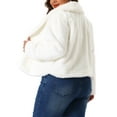 thumbnail image 4 of DARING DIVA Women's Plus Size Cropped Lapel Long Sleeve Faux Fur Fluffy Coat 1X White, 4 of 6