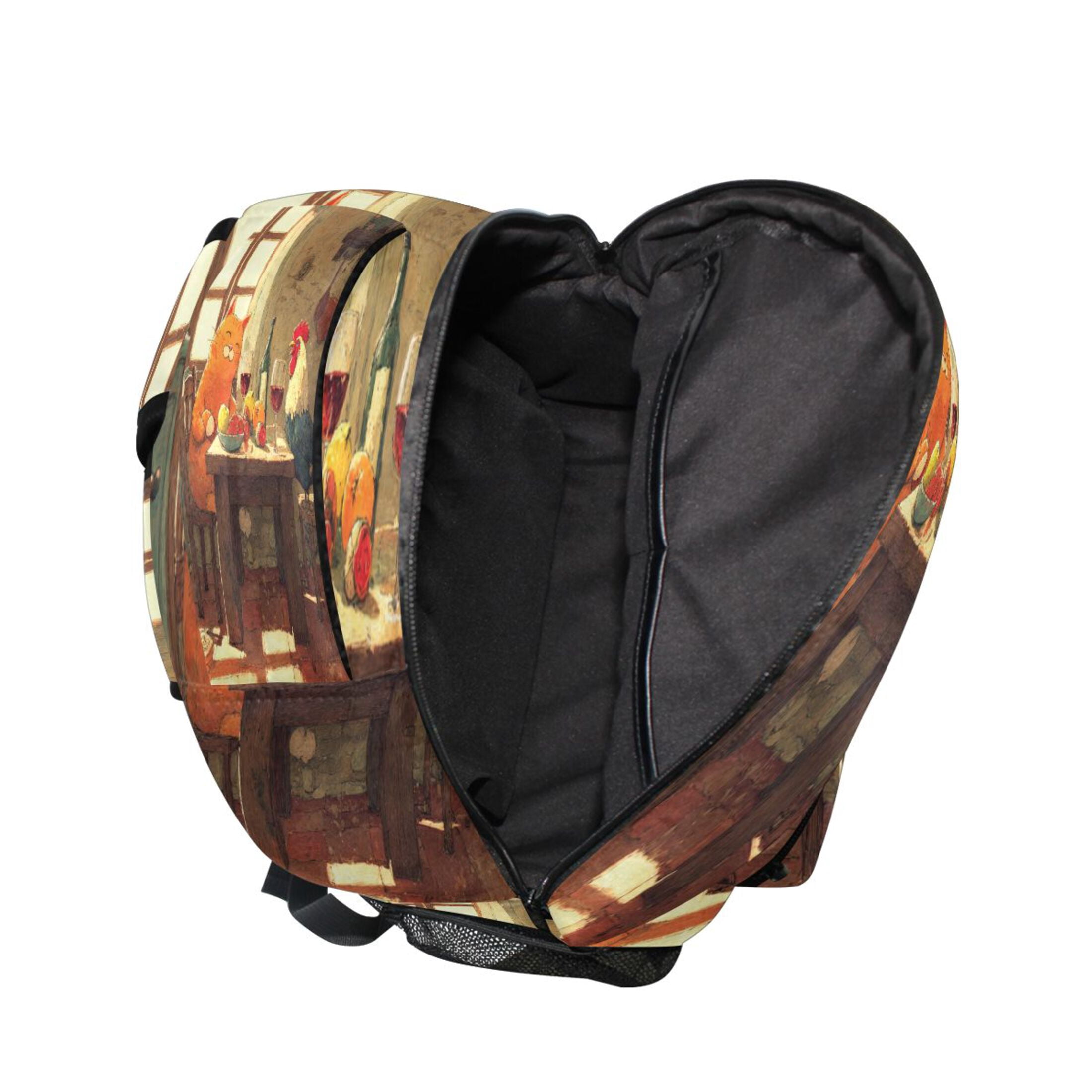 Backpack 16x11.4x6.9 Inches Fashion Backpack Shopping Travel Outing Backpack Cat Table Scene