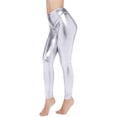 thumbnail image 2 of Womens Shiny Metallic Faux Leather Skinny Leggings, High Waist Stretch Tight Pants for Party Club Silver L, 2 of 6