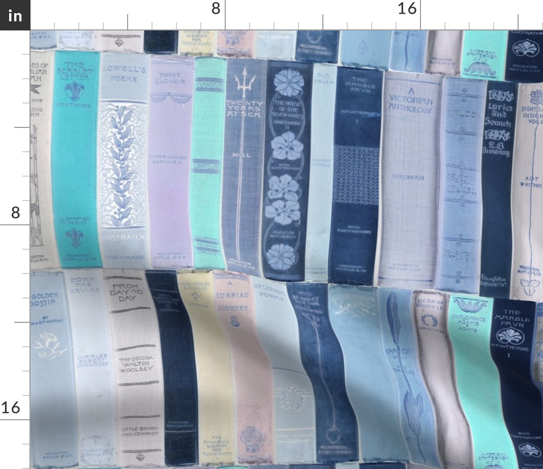 Removable Water-Activated Wallpaper Blue Books Library Book Worm Covers Novels