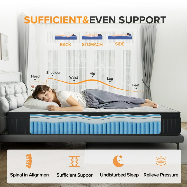 Queen Mattress, Babo Care 12 Inch Cooling-Gel Memory Foam and Individually Pocket Innerspring Hybrid Mattress, Queen Bed Mattress in a Box, CertiPUR-US Certified, Medium Firm Queen Size Mattress