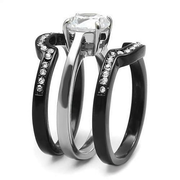 TK3214 - Two-Tone IP Black (Ion Plating) Stainless Steel Ring with AAA Grade CZ in Clear