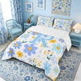 thumbnail image 3 of Meiyoeat Pretty Floral Letter R Full Size Comforter Sets 3 Pieces for Girls Juniors, Charming Print Bedding Sets, Light Blue Yellow White, 3 of 6
