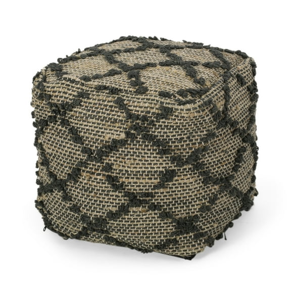 GDF Studio Cimarron Boho Handmade Fabric Cube Pouf, Charcoal