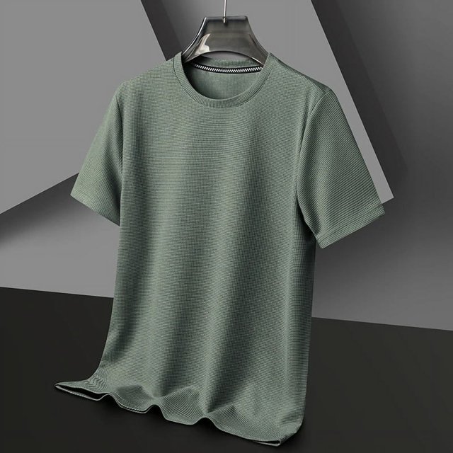 Nouveau T-shirt à Manches Courtes Col Rond Gaufré pour Hommes