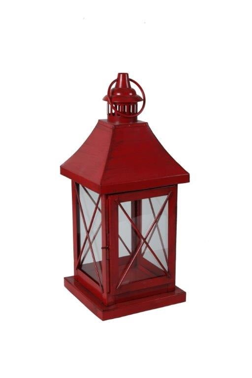 Holiday Time Red Distressed Metal Lanterns in Square Shape