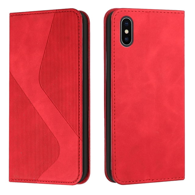 Funda tipo cartera de cuero magnético texturizado con patrón en S para iPhone X/XS: alta resistencia magnética, ranuras para tarjetas, antiarañazos y protección duradera.