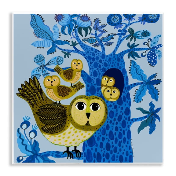Stupell Industries Playful Owls in Tree Floral Painting Unframed Art Print Wall Art, 12 x 12