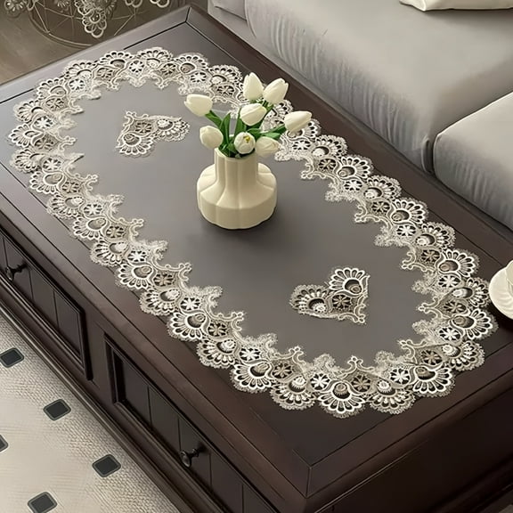 GYTY [Heat-Resistant Polyester Tablecloth] Oval Heat-Resistant Polyester Mesh Elegant Dual-Tone Phoenix Lace Tablecloth - Dustproof Cover for Dining and Coffee Tables, Perfect for Parties & Weddings