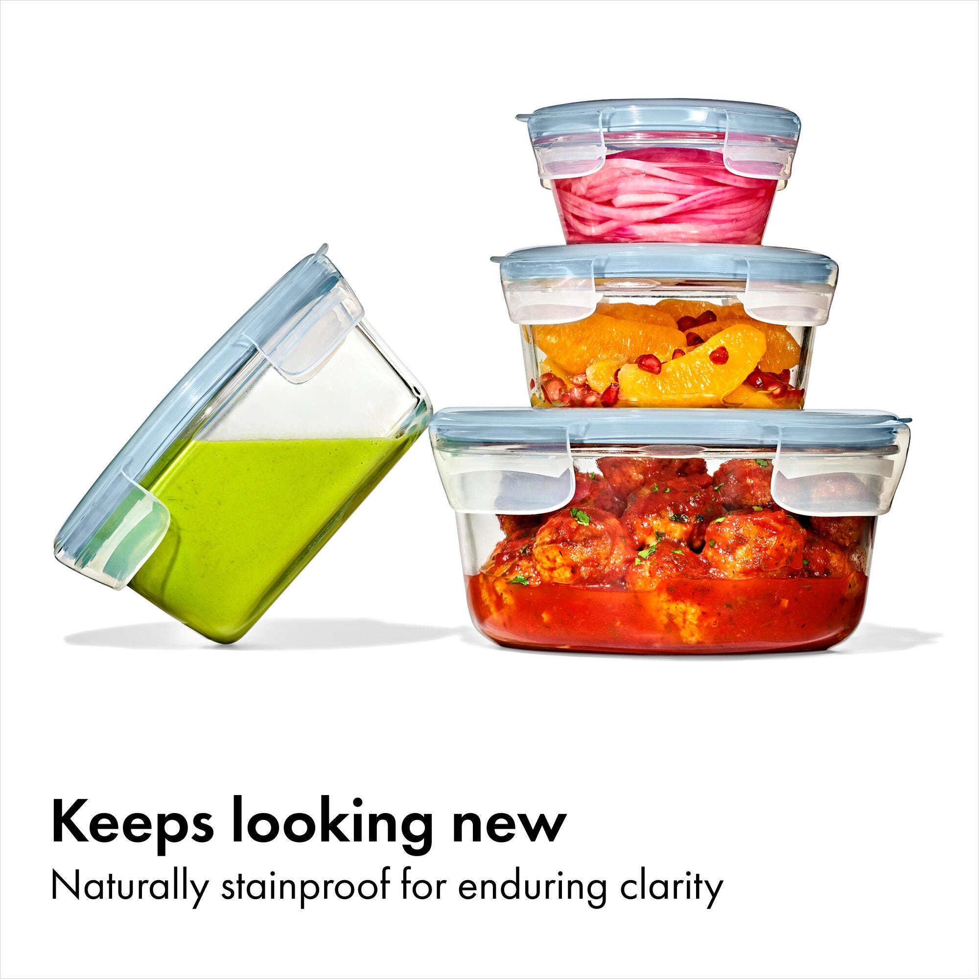 OXO Smart Seal 4-Cup Glass Food Storage Container, Blue photo 6