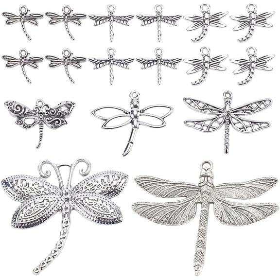 1 Box 52Pcs 8 Styles Dragonfly Charms Bulk Bugs Charms Alloy Tibetan Silver Style Vintage Flying Insect Charm for Jewelry Making Charms Supplies DIY Necklace Bracelet Earrings Adult diy