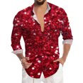 thumbnail image 3 of Mens Shirts Carnival Glitter Sequin Print Party Long Sleeve Button Down Top Casual Festival Celebration Comfortable Shirt for Men Red L, 3 of 5