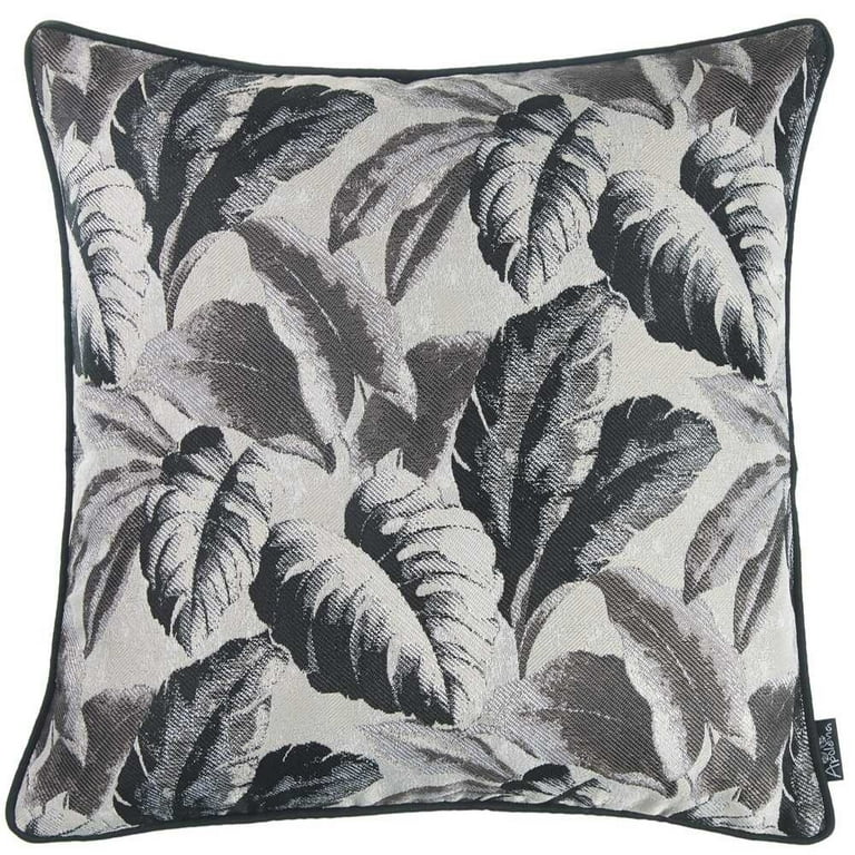 Gray Jacquard Tropical Leaf Decorative Throw Pillow Cover Gray Jacquard Tropical Leaf Decorative Throw Pillow Cover