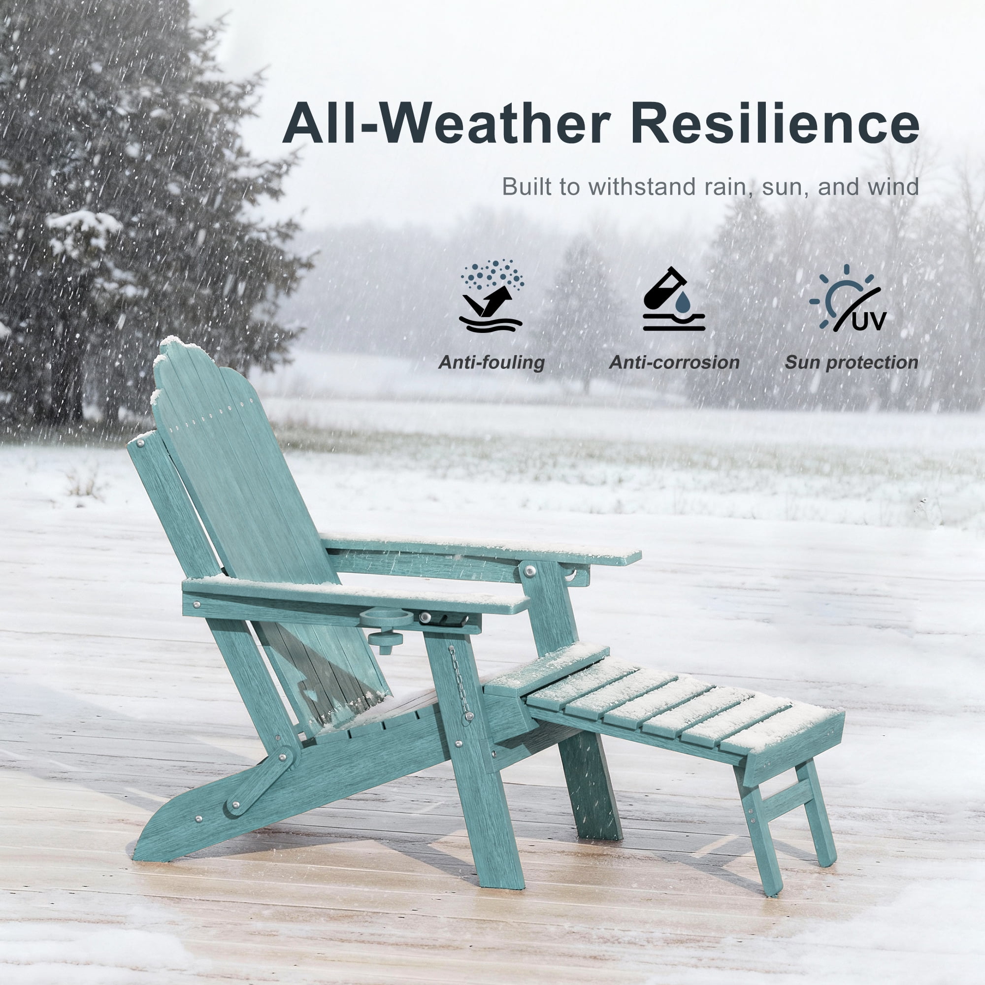 ACEGOSES Foldable Outdoor Adirondack Chair with Cup Holder, 3-Position Adjustable HDPE Plastic for Patio, Fire Pit, Deck, Lake Blue