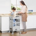 thumbnail image 2 of Qaba Kids Kitchen Helper Foldable Step Stool Toddler Kitchen Stool with Blackboard Lockable Handrail for 3-6 Years old Grey, 2 of 9