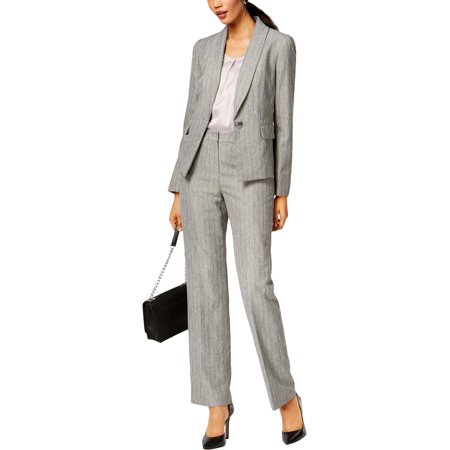 Le Suit Womens Petites Jacquard 2 PC Pant Suit Gray (Best Outfits For Petite Women)